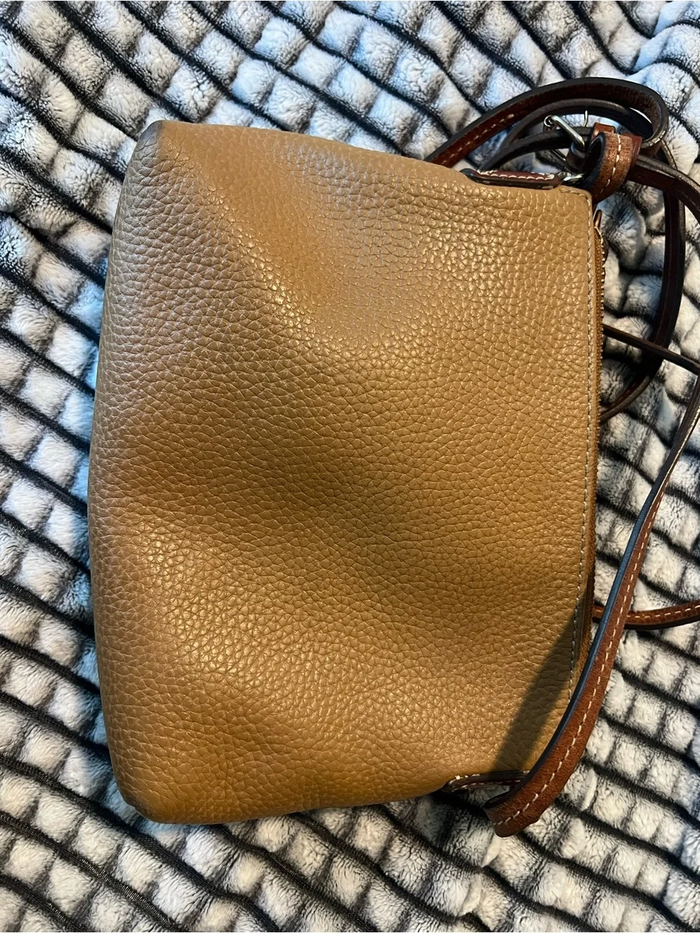 Dooney & Bourke Tan Pebble Leather Crossbody with Brown Trim